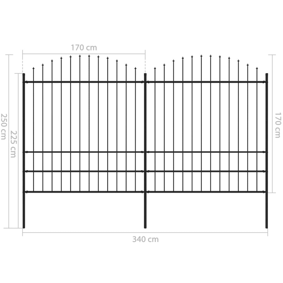 Tuinhek met speren bovenkant (1,75-2)x3,4 m staal zwart 175-200 cm 3.4 m