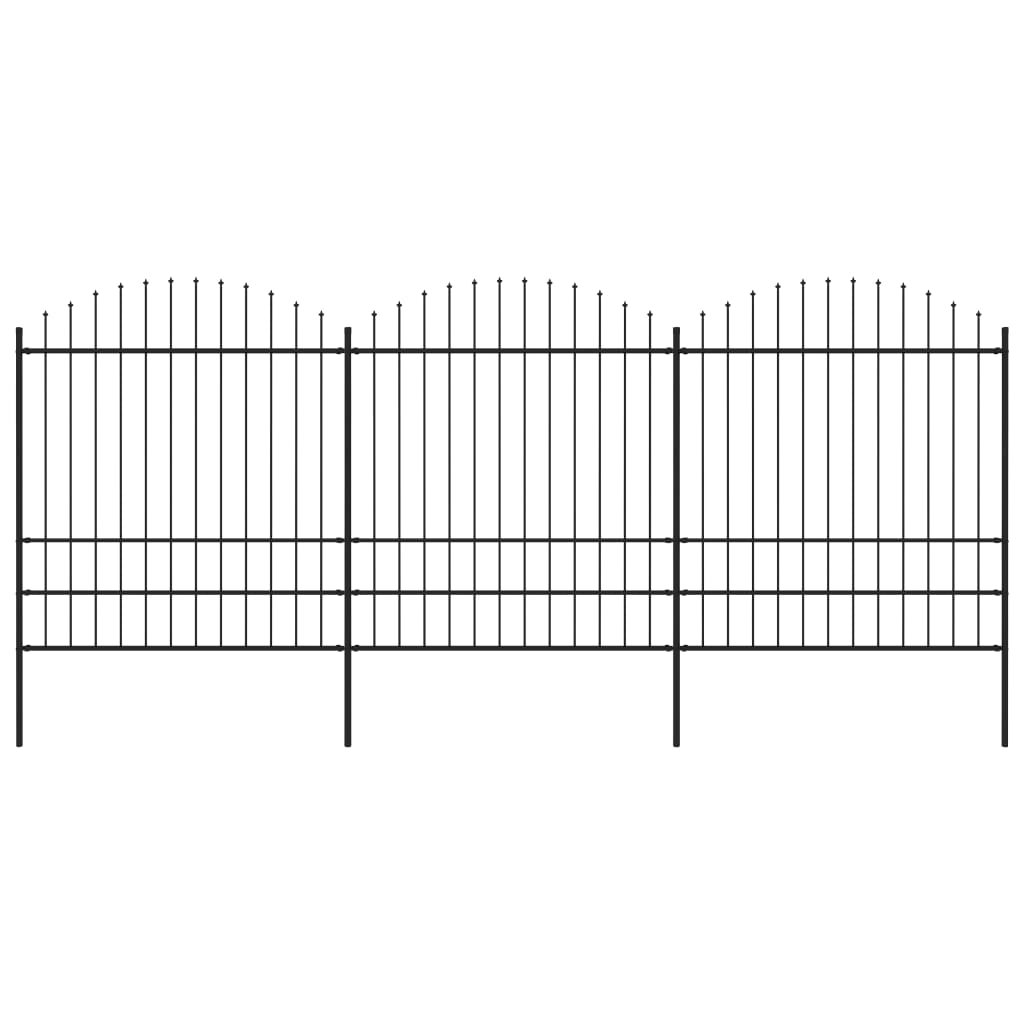 Tuinhek met speren bovenkant (1,75-2)x5,1 m staal zwart 175-200 cm 5.1 m