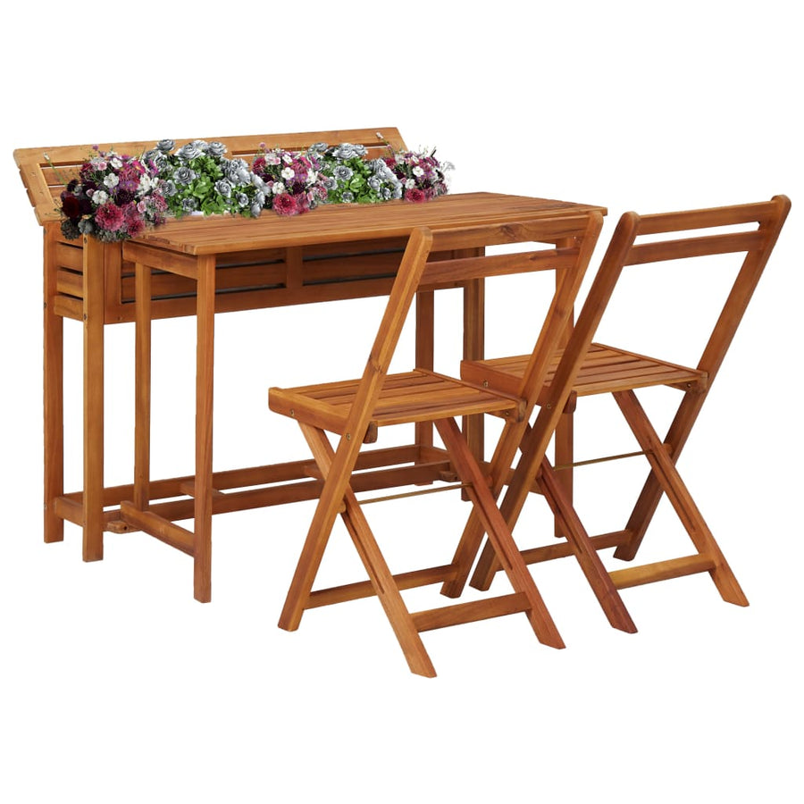 Tuintafel met plantenbak en 2 bistrostoelen massief acaciahout