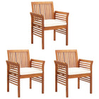Tuinstoelen 3 st massief acaciahout crème kussens