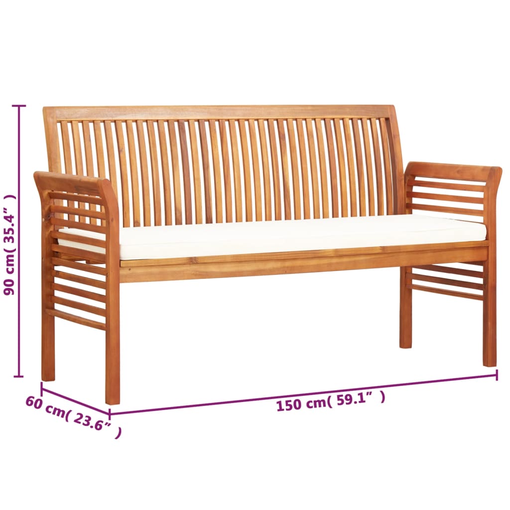 Tuinbank -Zits Met Kussen Massief Acaciahout Crème 3 150 cm