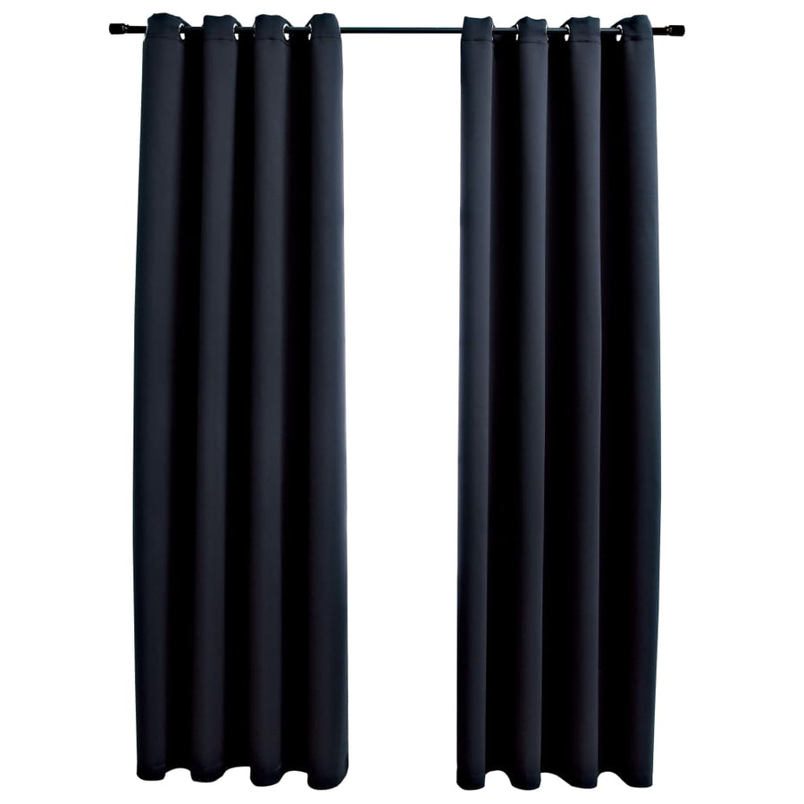 Gordijn Verduisterend Met Metalen Ringen 2 St 140 x 225 cm Zwart