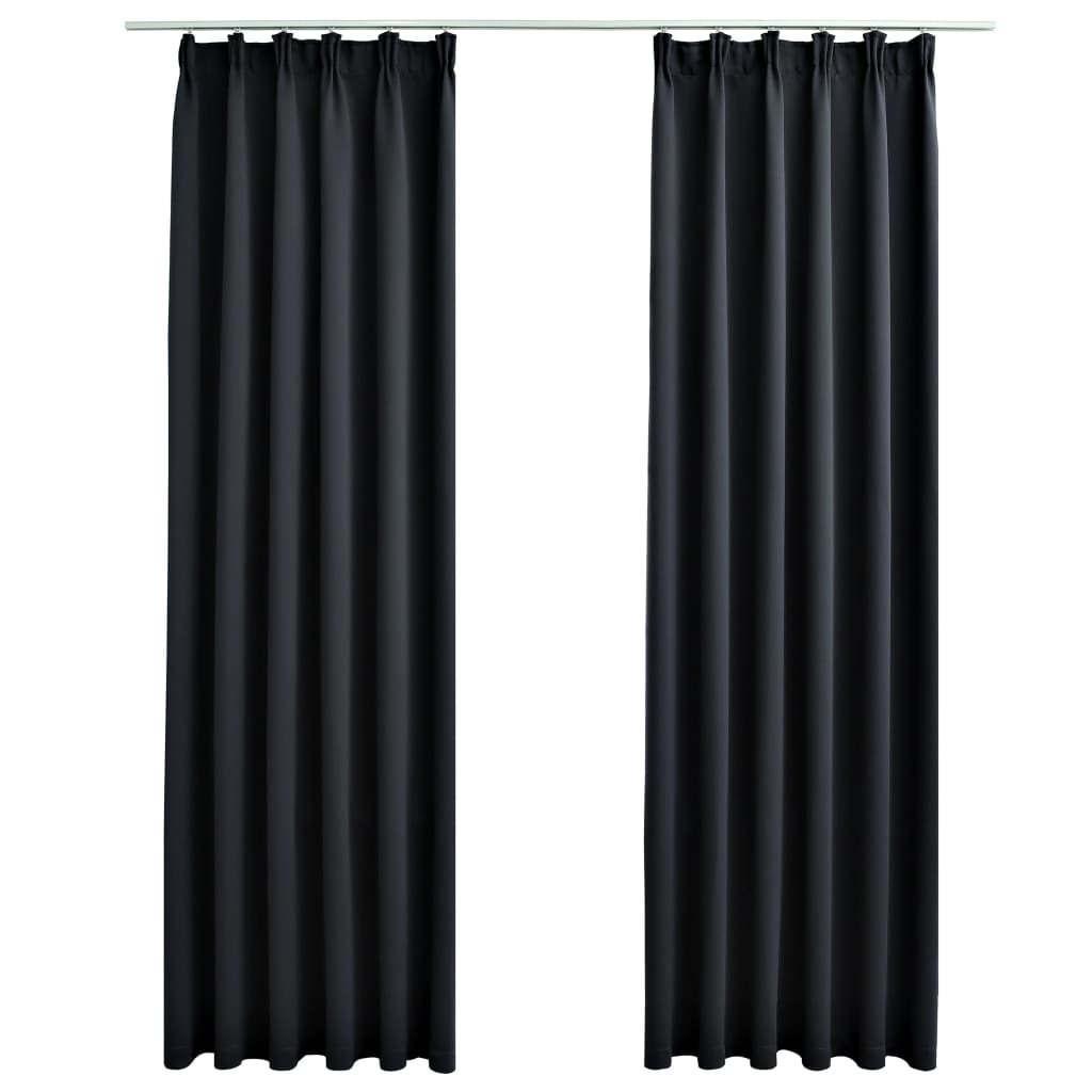 Gordijnen Verduisterend Met Haken 2 St 140 x 245 cm Zwart