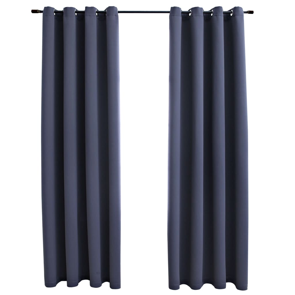 Gordijnen Verduisterend Met Ringen 2 St 140 x 175 cm Antraciet