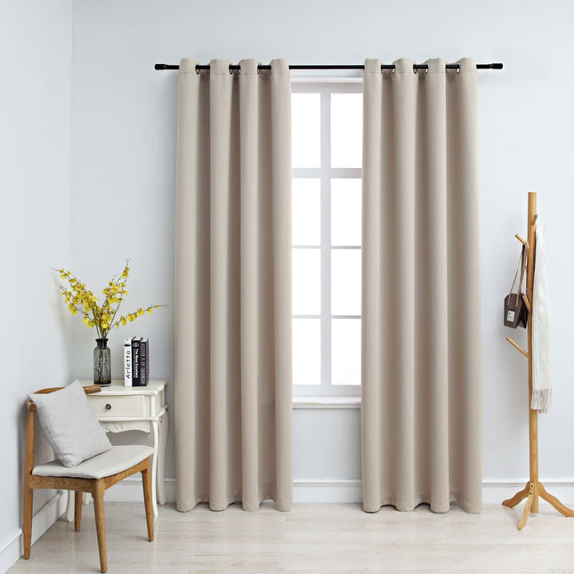 Gordijn Verduisterend Met Metalen Ringen 2 St 140 x 175 cm Beige