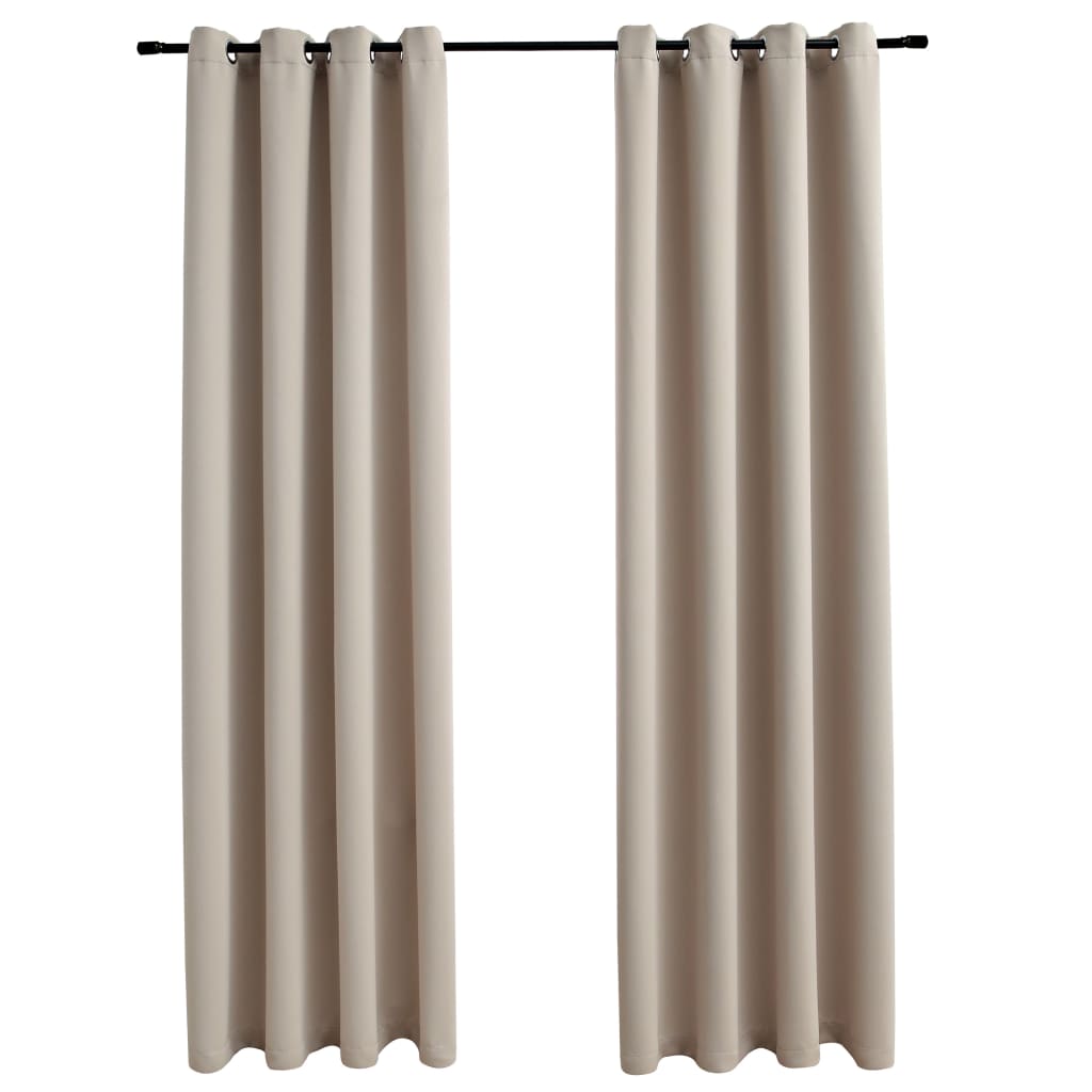 Gordijn Verduisterend Met Metalen Ringen 2 St 140 x 225 cm Beige