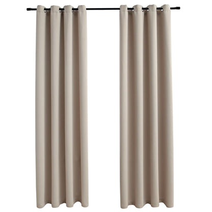 Gordijn Verduisterend Met Metalen Ringen 2 St 140 x 225 cm Beige