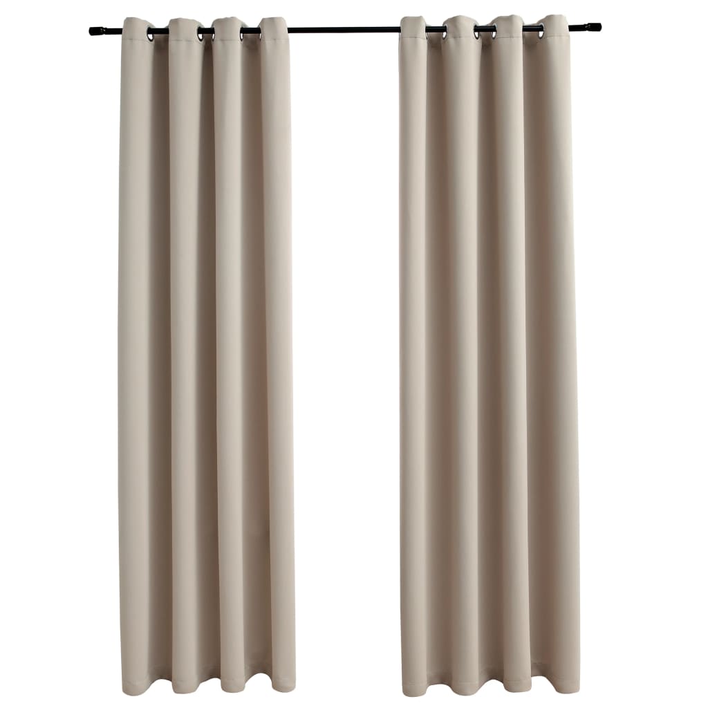 Gordijn Verduisterend Met Metalen Ringen 2 St 140 x 245 cm Beige