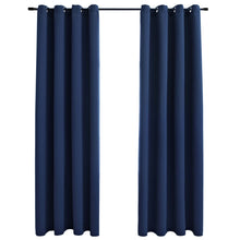 Gordijn Verduisterend Met Metalen Ringen 2 St 140 x 175 cm Blauw