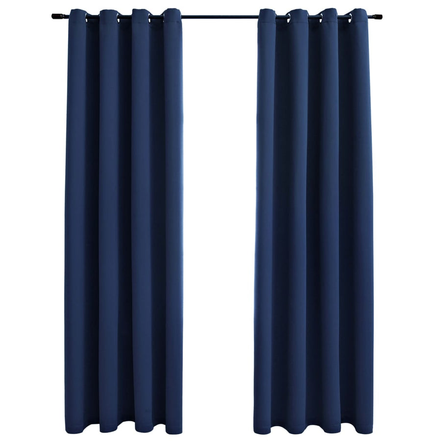 Gordijn Verduisterend Met Metalen Ringen 2 St 140 x 175 cm Blauw