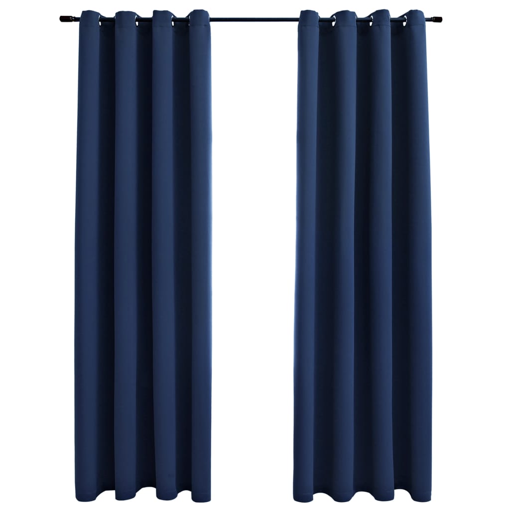 Gordijn Verduisterend Met Metalen Ringen 2 St 140 x 225 cm Blauw