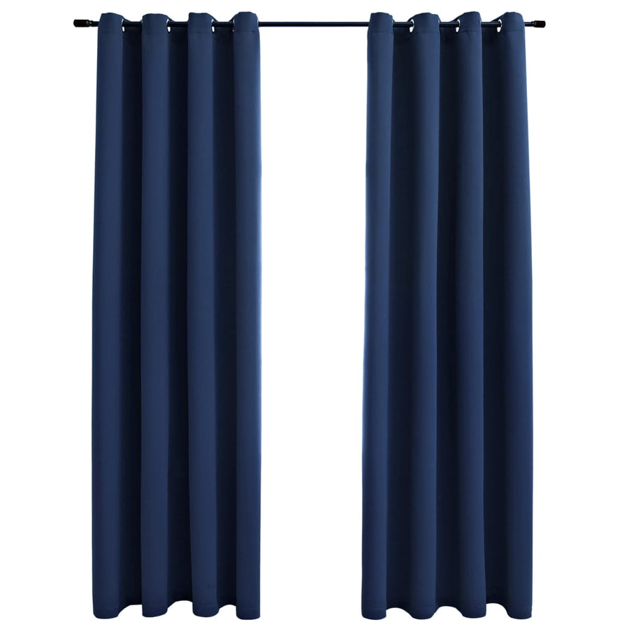 Gordijn Verduisterend Met Metalen Ringen 2 St 140 x 245 cm Blauw