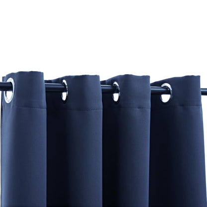 Gordijn Verduisterend Met Metalen Ringen 2 St 140 x 245 cm Blauw