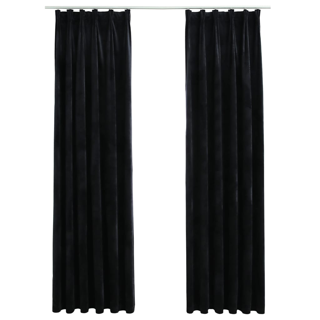 Gordijnen Verduisterend Met Haken Fluweel 140 x 175 cm Zwart