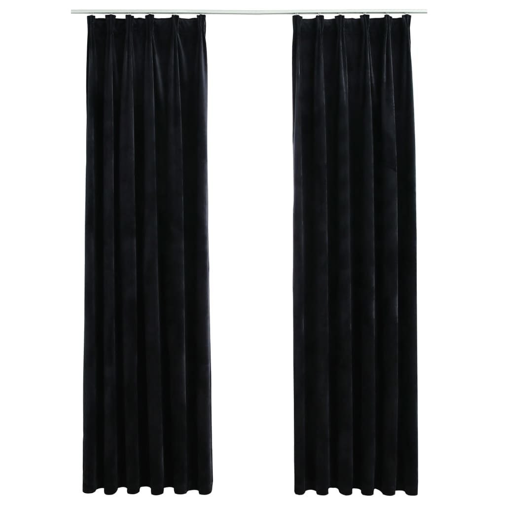 Gordijnen Verduisterend Met Haken Fluweel 140 x 225 cm Zwart