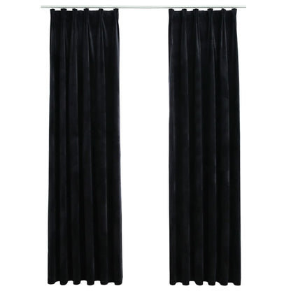Gordijnen Verduisterend Met Haken Fluweel 140 x 225 cm Zwart