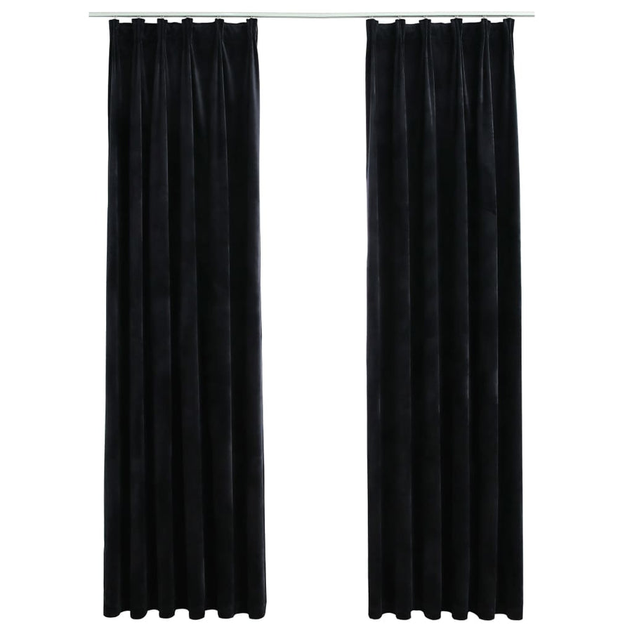 Gordijnen Verduisterend Met Haken Fluweel 140 x 225 cm Zwart