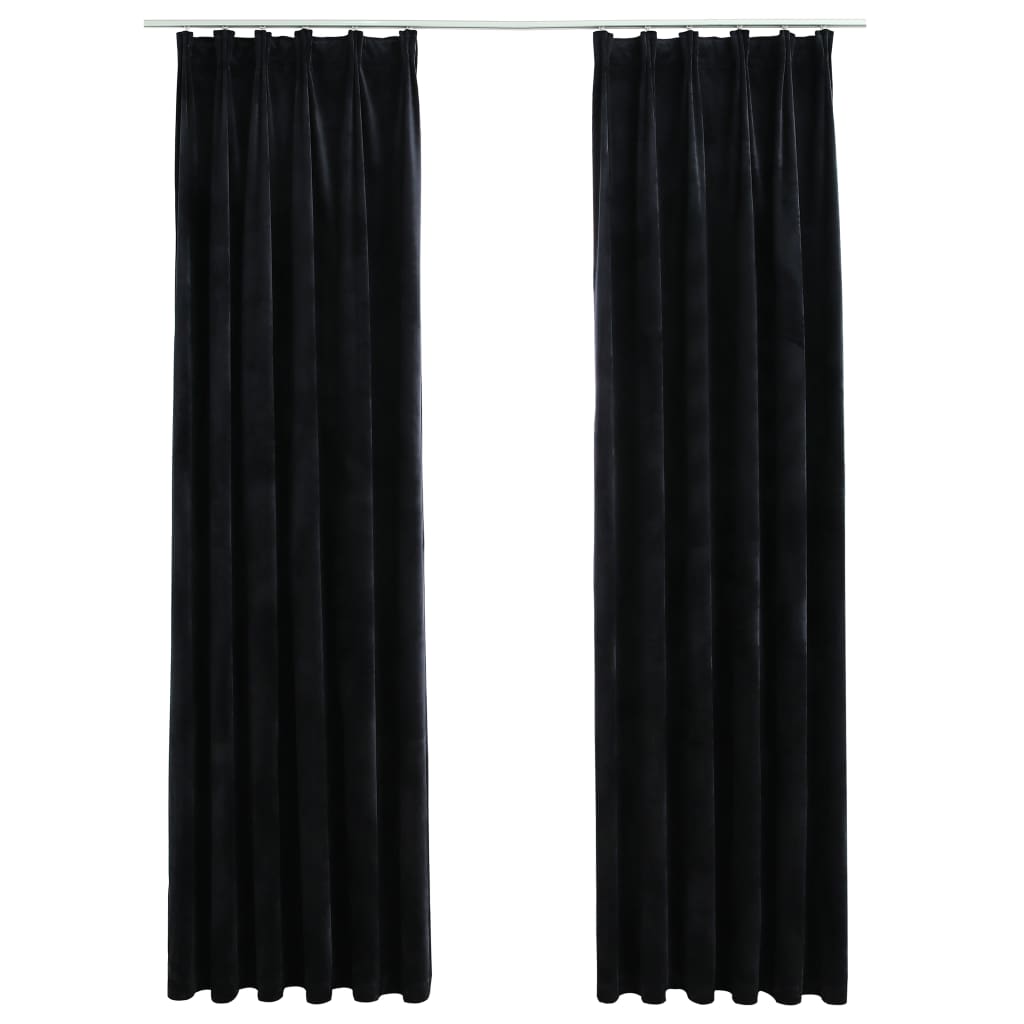 Gordijnen Verduisterend Met Haken Fluweel 140 x 245 cm Zwart