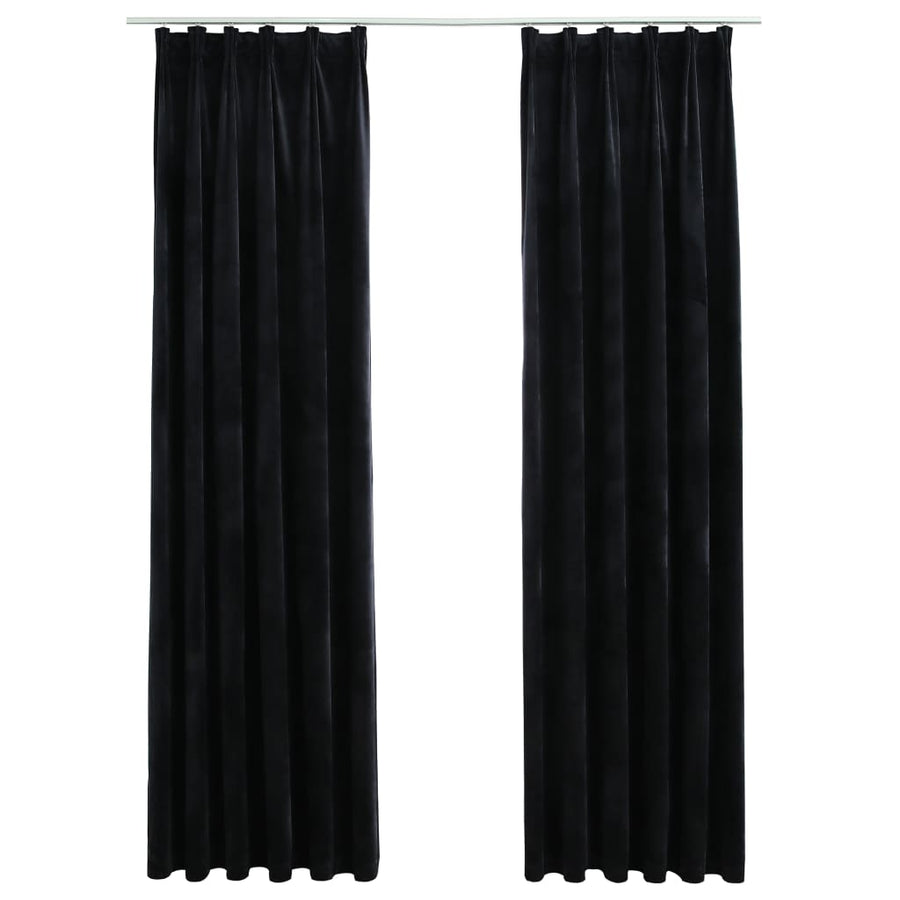 Gordijnen Verduisterend Met Haken Fluweel 140 x 245 cm Zwart