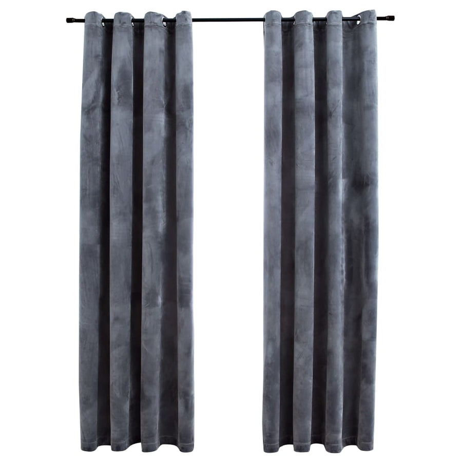 Gordijn Verduisterend Met Ringen Fluweel Grijs 140 x 225 cm Antraciet