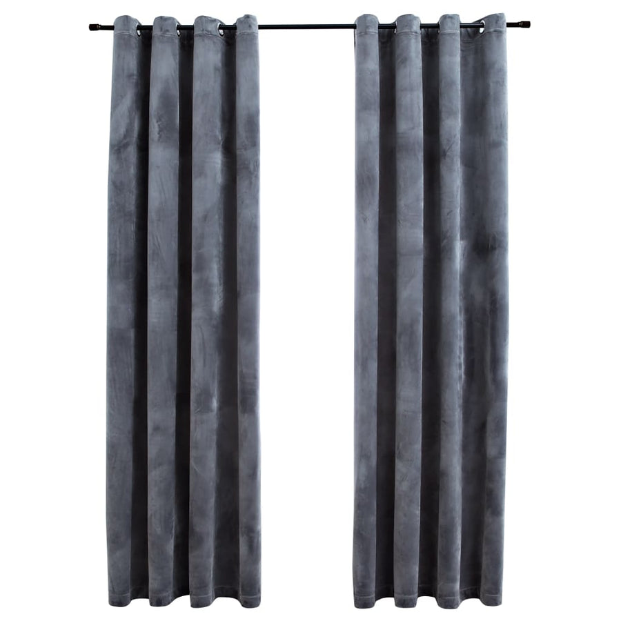 Gordijn Verduisterend Met Ringen Fluweel Zwart 140 x 245 cm Antraciet