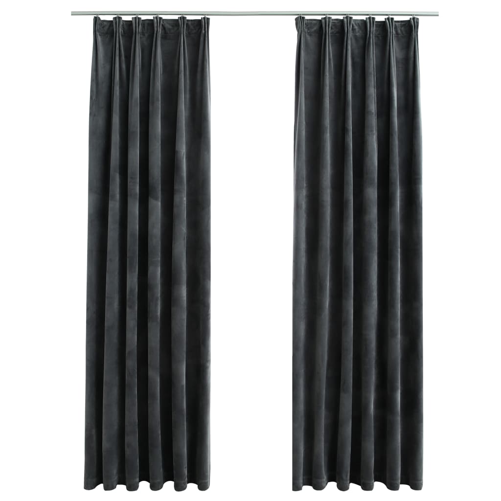 Gordijnen Verduisterend Met Haken Fluweel 140 x 225 cm Antraciet