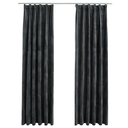 Gordijnen Verduisterend Met Haken Fluweel 140 x 225 cm Antraciet