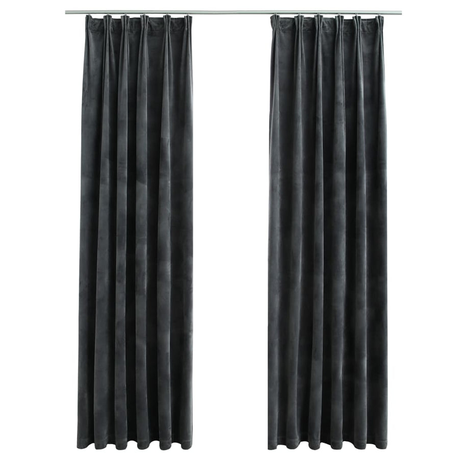 Gordijnen Verduisterend Met Haken Fluweel 140 x 245 cm Antraciet
