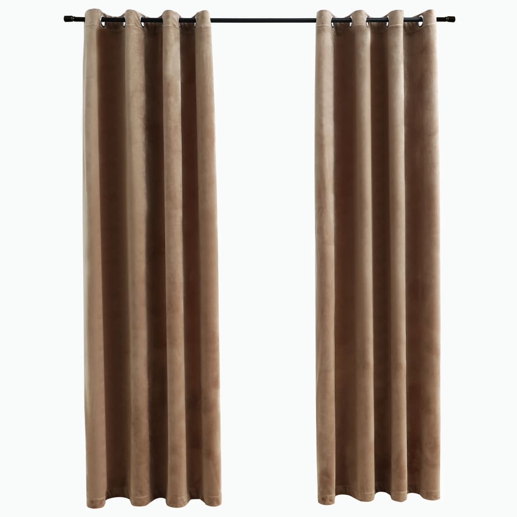 Gordijn Verduisterend Met Ringen Fluweel 140 x 175 cm Beige