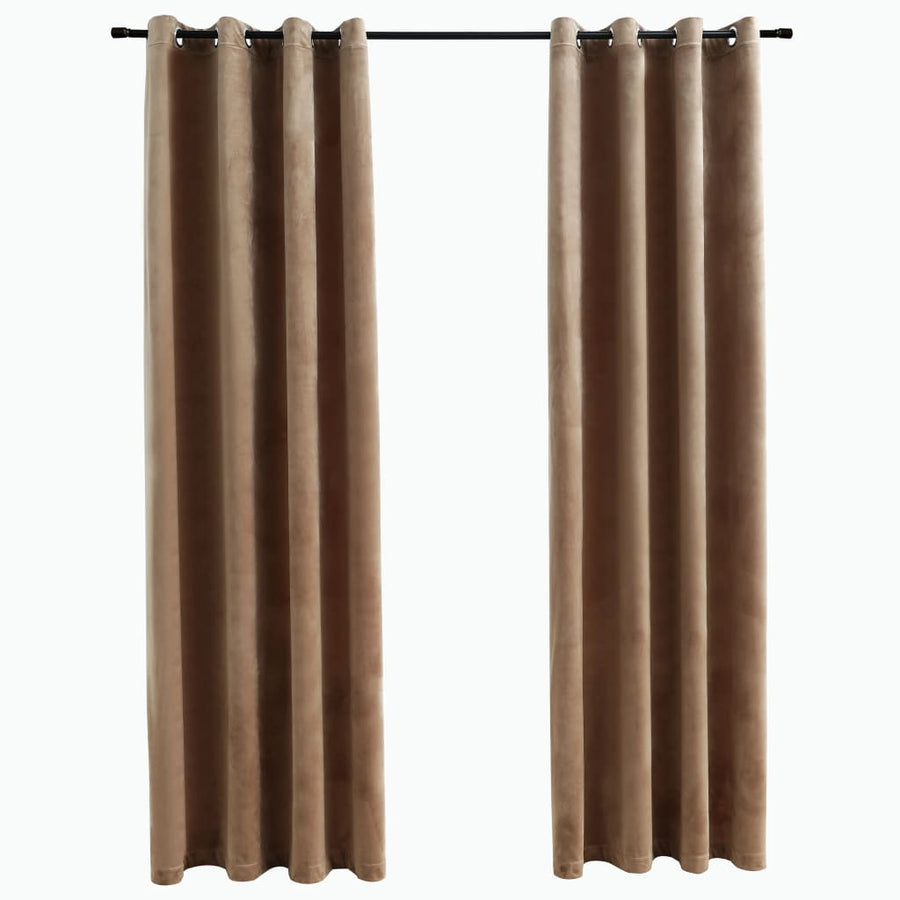 Gordijn Verduisterend Met Ringen Fluweel 140 x 175 cm Beige