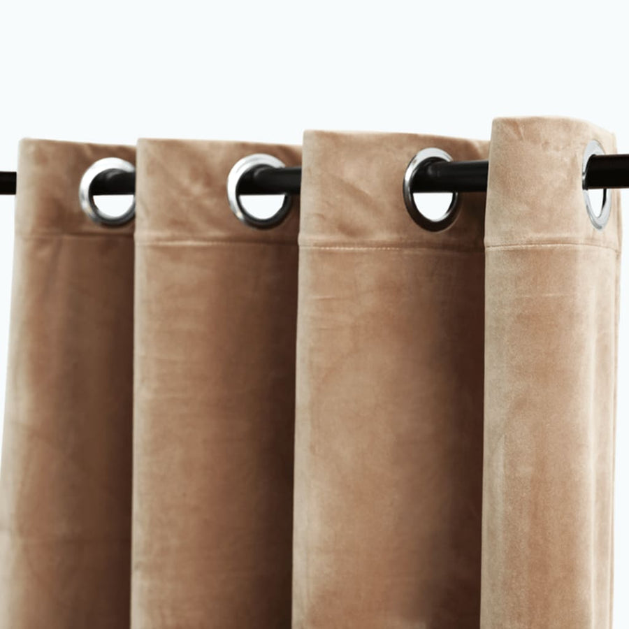 Gordijn Verduisterend Met Ringen Fluweel 140 x 175 cm Beige