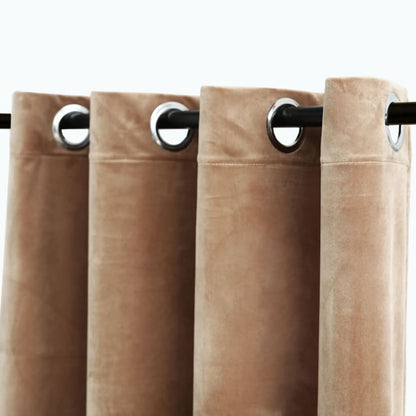 Gordijn Verduisterend Met Ringen Fluweel 140 x 225 cm Beige