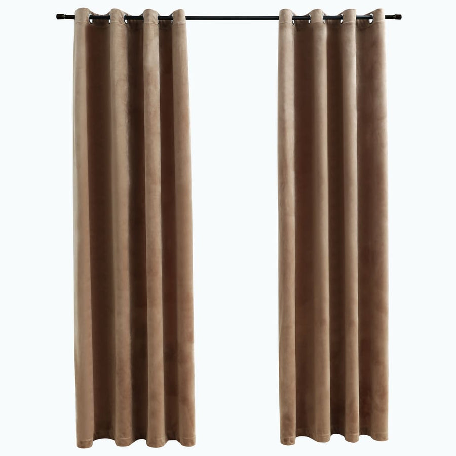 Gordijn Verduisterend Met Ringen Fluweel 140 x 245 cm Beige
