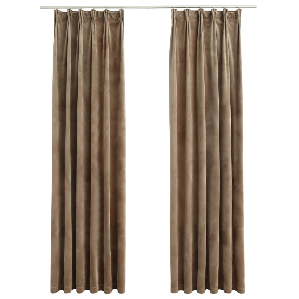 Gordijnen Verduisterend Met Haken Fluweel 140 x 175 cm Beige