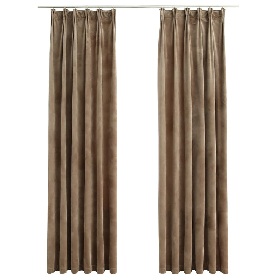 Gordijnen Verduisterend Met Haken Fluweel 140 x 175 cm Beige