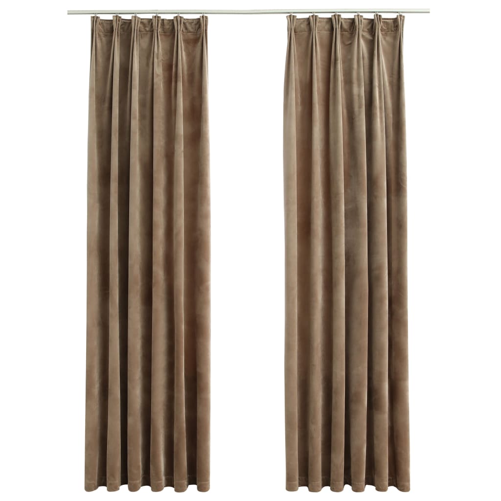 Gordijnen Verduisterend Met Haken Fluweel 140 x 245 cm Beige