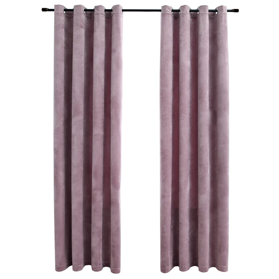 Gordijnen Verduisterend Met Ringen Fluweel Roze 140 x 245 cm Antiekroze