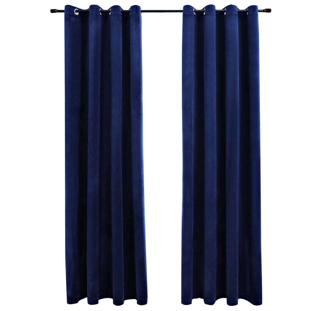 Gordijn Verduisterend Met Ringen Fluweel Blauw 140 x 225 cm Donkerblauw