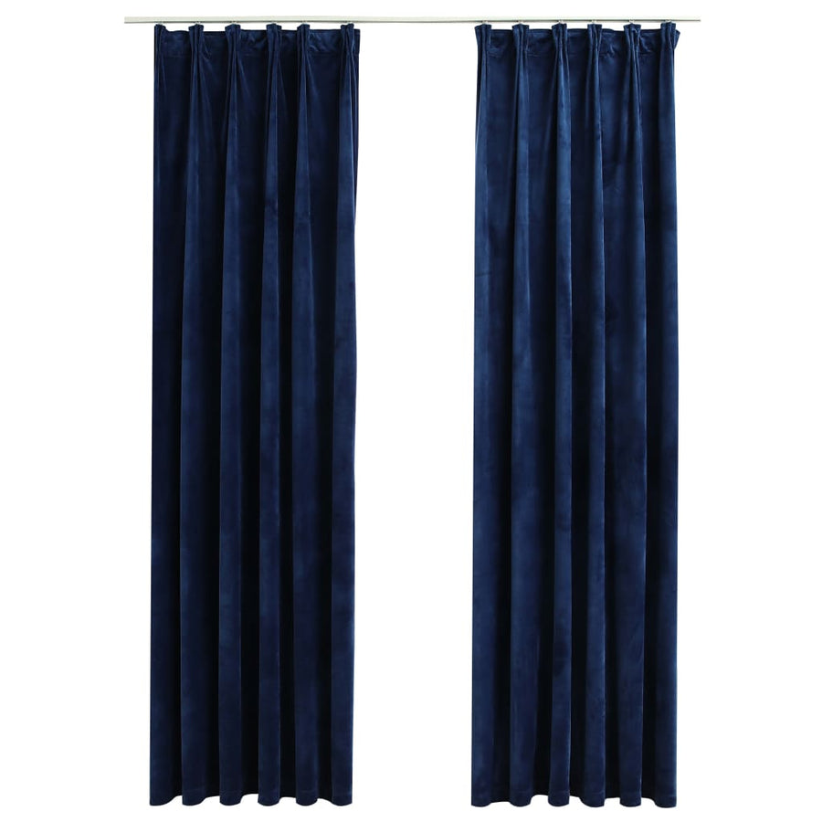 Gordijnen Verduisterend Met Haken Fluweel Blauw 140 x 225 cm Donkerblauw