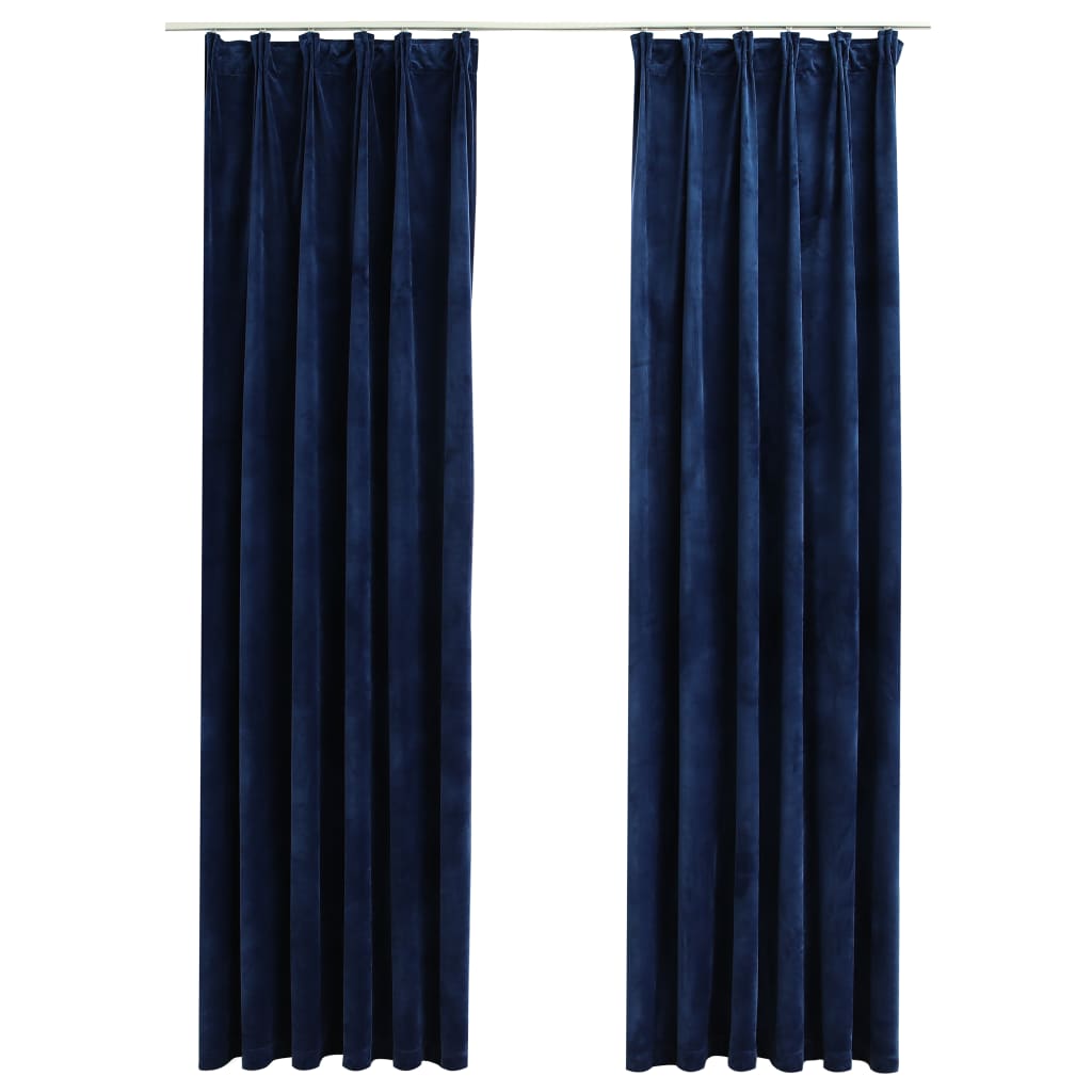 Gordijnen Verduisterend Met Haken Fluweel Blauw 140 x 245 cm Donkerblauw