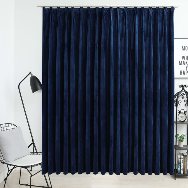 Gordijn Verduisterend Met Haken 290X245 Cm Fluweel Blauw Donkerblauw