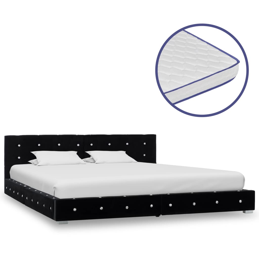 Bed met traagschuim matras fluweel zwart 180x200 cm