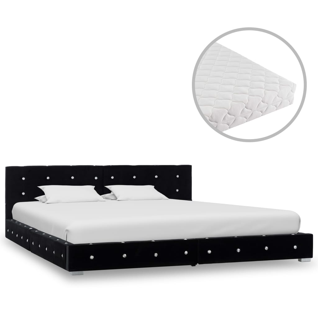 Bed met matras fluweel zwart 180x200 cm