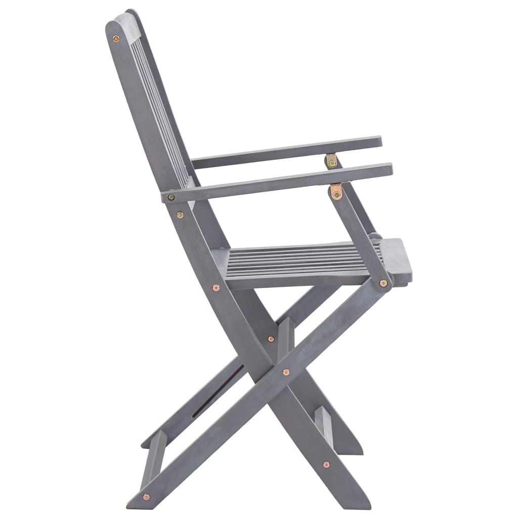 Tuinstoelen Inklapbaar Massief Acaciahout Grijs 2 Met armleuning