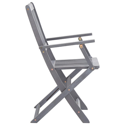 Tuinstoelen Inklapbaar Massief Acaciahout Grijs 2 Met armleuning