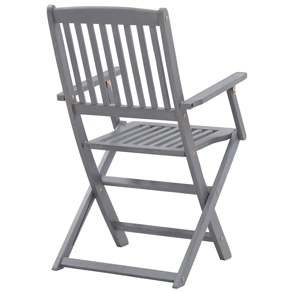 Tuinstoelen Inklapbaar Massief Acaciahout Grijs 2 Met armleuning