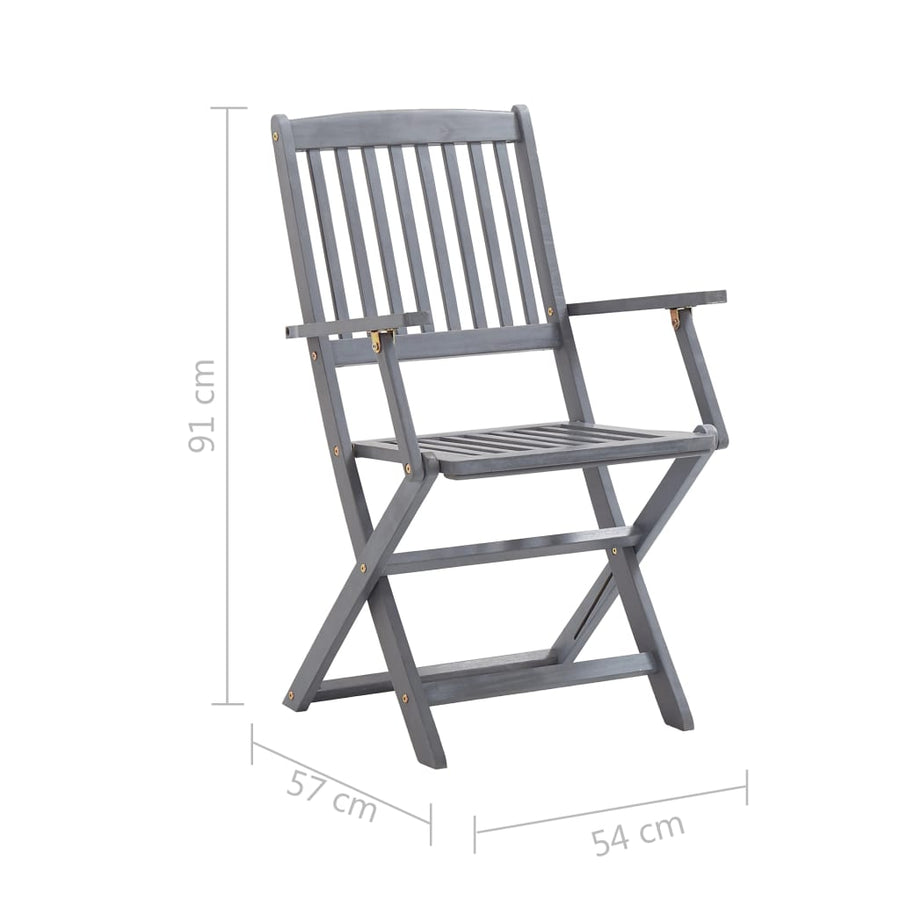 Tuinstoelen Inklapbaar Massief Acaciahout Grijs 4 Met armleuning