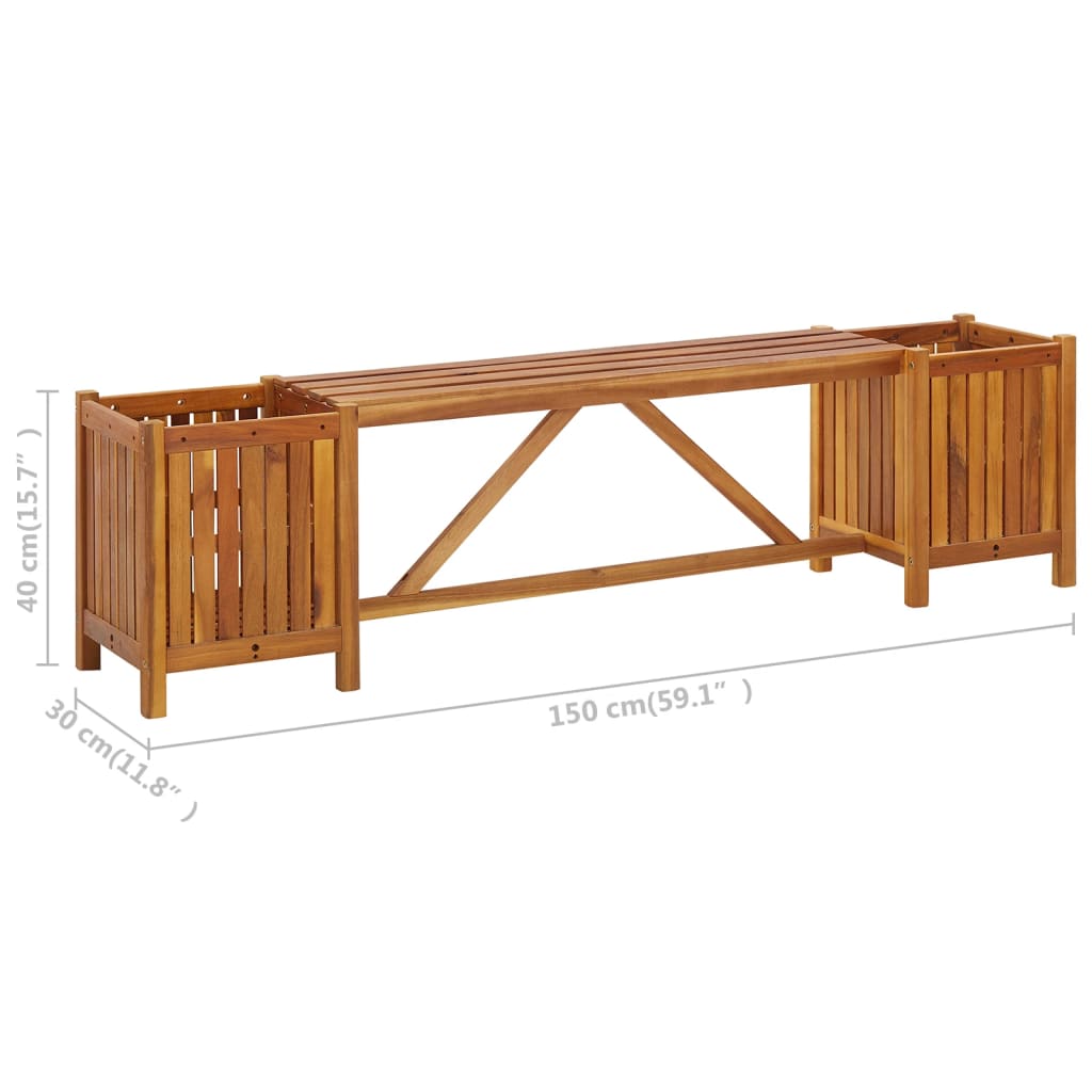 Tuinbank Met 2 Bloembakken Massief Acaciahout 150 x 30 x 40 cm Bruin