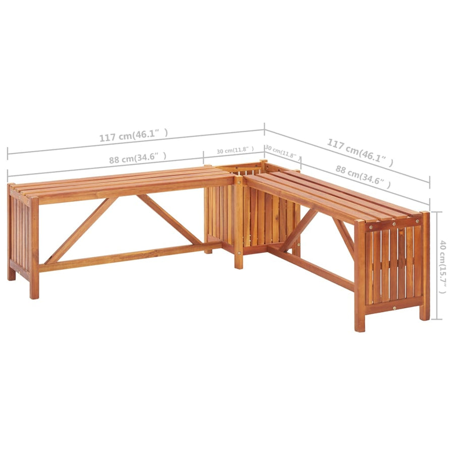 Tuinhoekbank Met Plantenbak Massief Acaciahout 117 x 117 x 40 cm Bruin