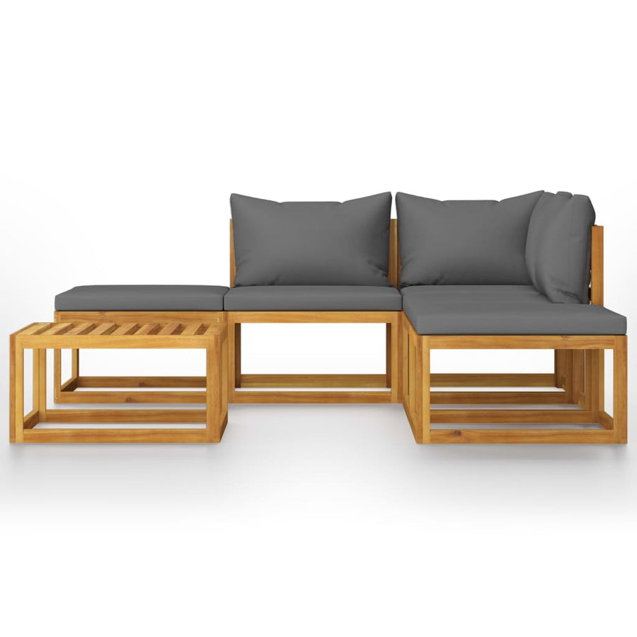 6-Delige Loungeset Met Kussens Massief Acaciahout Donkergrijs hoek + 2x midden + 2x voetensteun + Tafel